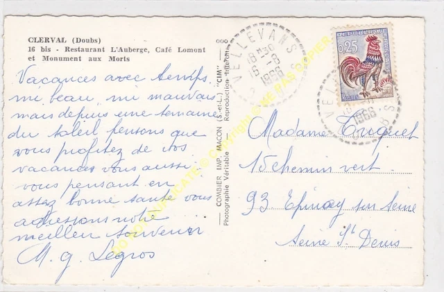 CPSM 25340 CLERVAL Restaurant Auberge Café Lomont Edit COMBIER 1966 2