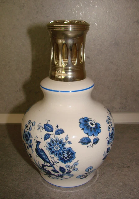 ANCIENNE LAMPE BERGER Porcelaine Décors Fleuri à l'Oiseau de Paradis