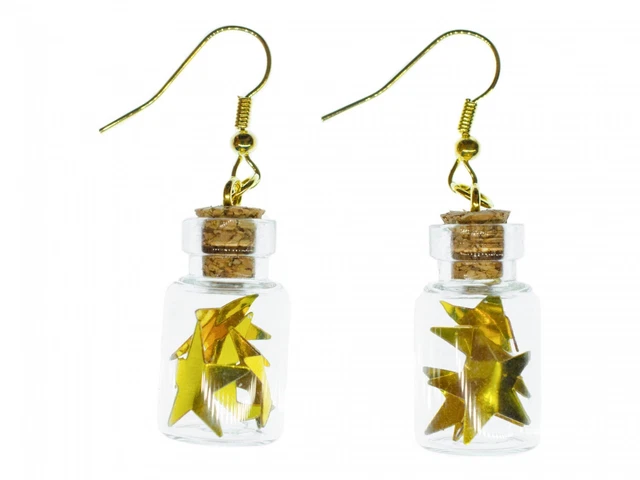 Sterne im Glas Ohrringe Miniblings Hänger Goldsterne in Flasche Sternchen gold