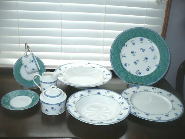 Mikasa Blue Medley Chop Dinner Plate Cup Saucer Creamer Sugar Serving Bowl 9 Pcs