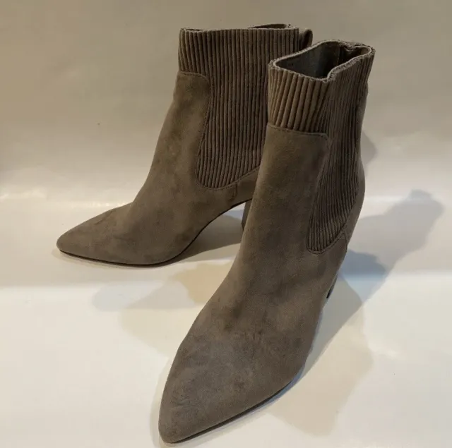 Steve Madden Ankle Boots Taupe Suede Leather Sz 9 Heeled