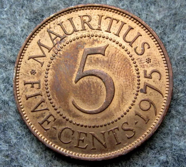Mauritius Elizabeth Ii 1975 5 Cents, Bronze Unc