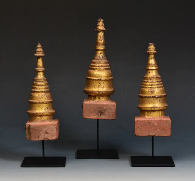 19th Century, Mandalay, A Set of Antique Burmese Wood Carving Pagoda Stupa 9