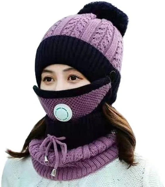 Gorro de invierno para mujer con bufanda y máscara sombrero gorro de punto calid