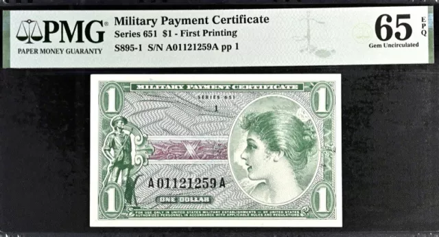 Military Payment Certificate $1-5 Series 651 First Printing PMG 20-65EPQ Note