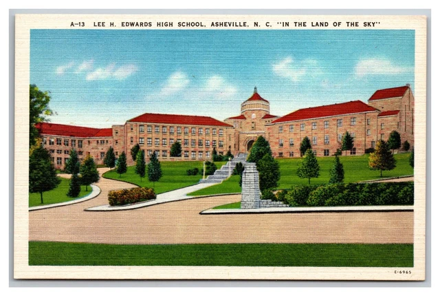 Lee H Edwards High School Asheville NC St View Vintage Unposted Linen Postcard