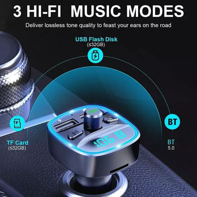 Bluetooth 5.0 Wireless Car FM Transmitter MP3 Player Charger Adapter Radio J5J6