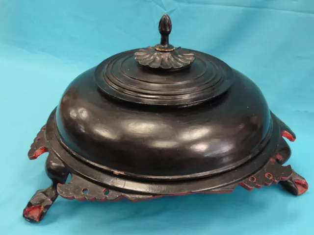 HUGE 19 c. BURMESE SHAN CHINESE COVERED PAPIER MACHE OFFERING BOWL  乾隆年间的木雕刻的牌匾