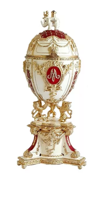 Copie oeuf Fabergé Blanc et rouge  - "L'oeuf Royal" La boite à musique