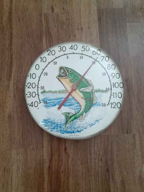 Vtg The Original Jumbo Dial Ohio Thermometer Co. 1985 Bass Fish 12"