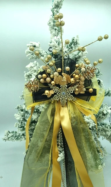 Black Gold Christmas Tree Topper Bow Large Handmade Luxury Bows Decor 30"x12"