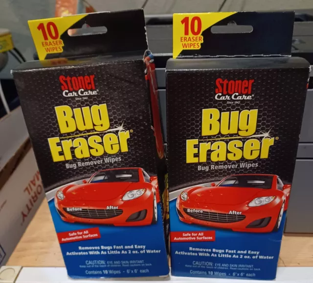 2 Boxes Stoner Bug Eraser Remover Wipes 10-Count Each Car Exterior Wash NEW
