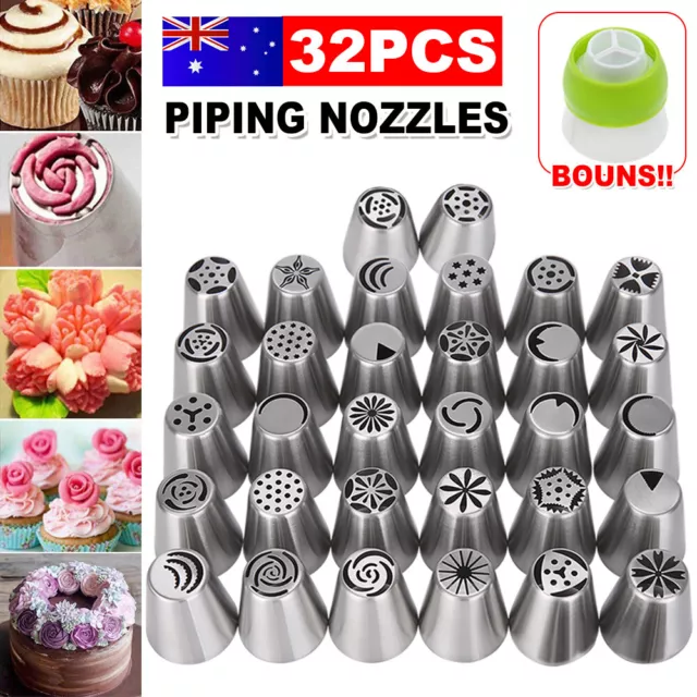 32 x Cream Icing Piping Nozzles Kits Baking Cupcake Pastry Tips Cakes Decorating
