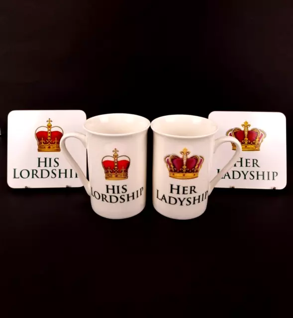 Stoke On Trent England His Lordship & Her Ladyship Mugs With Coasters VGC