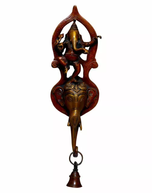 Ganesha/ Ganesh with Bell Home Decor Beautiful Brass Wall Hanging, 1.28 Kg