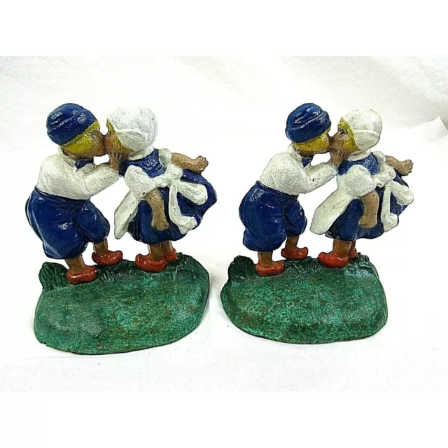 Vintage Cast Iron Kissing Dutch Girl and Boy Hubley 332 Bookends Door Stops