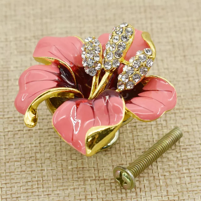 Ceramic Flower Shaped Door Knobs Cabinets Handle Cupboard Drawer Pull Handles