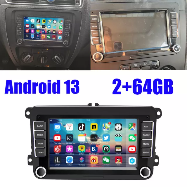 7" Android 13 Autoradio GPS Navi 2+64GB für VW Polo GOLF 5 6 Plus Passat Touran