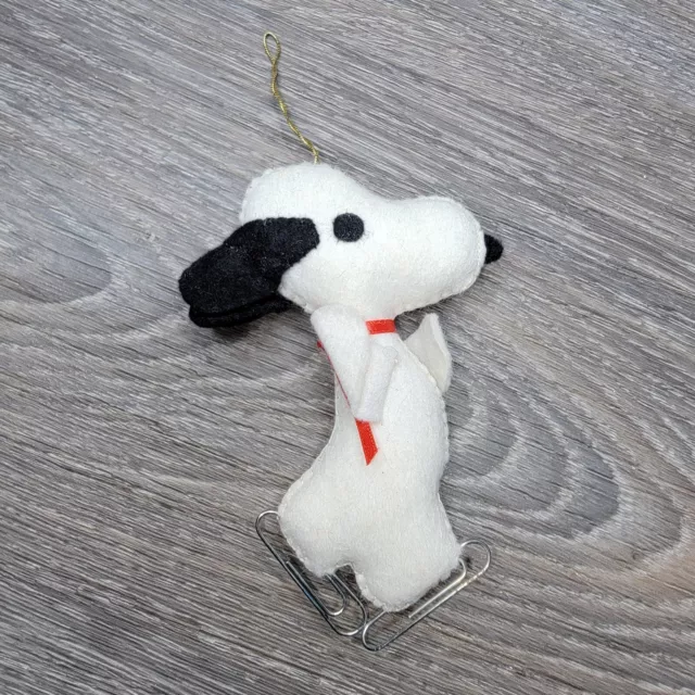 Vintage Christmas ornament Snoopy felt fabric w paper clip skates