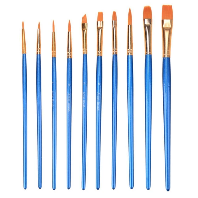 10pcs Blue Watercolor Gouache Paint Brushes Nylon Hair Painting Brush Set FS2#