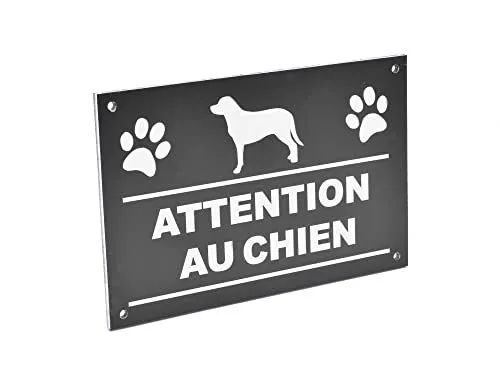 Attention au CHIEN Plaque Gravée 145 mm x 95 mm noir et blanc  acrylique en s...