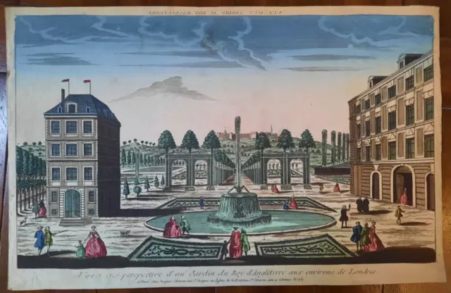 Vue d'Optique XVIIIème  - Jardin du  Roy d'Angleterre aux environs de Londres