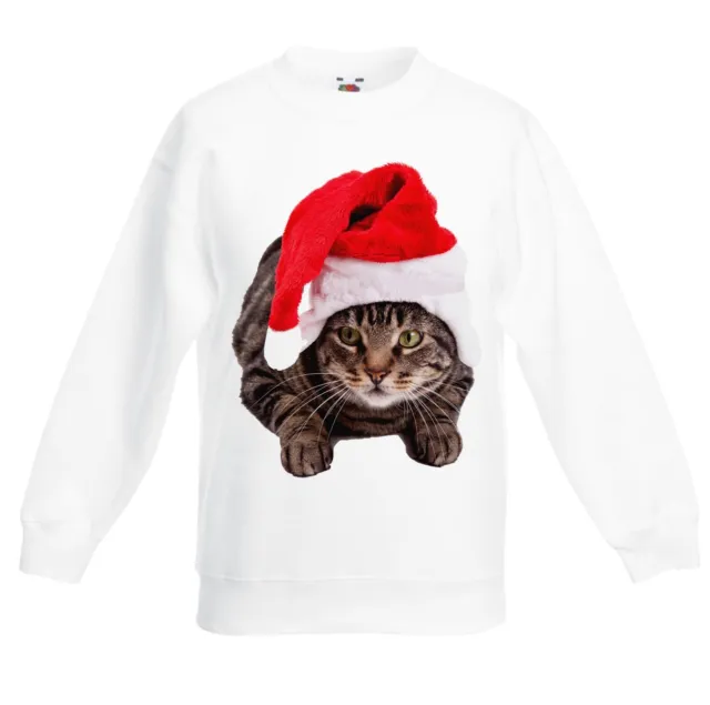Weihnachten Katze IN Weihnachtsmann Hut Kinder Sweatshirt - Vater Geschenk