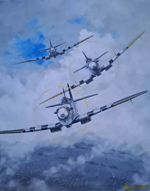 DON CAMERON ORIGINAL D-Day spitfire aircraft german ww2 RAF oil canvas PAINTING
