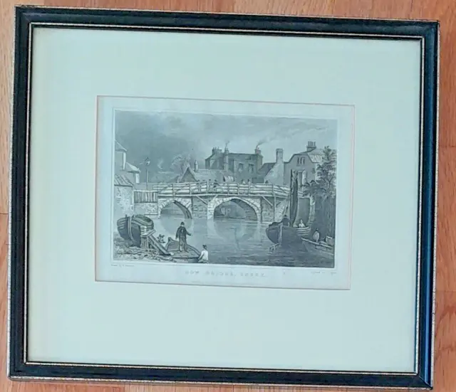 Antiker Druck von Bow Bridge, London (1832) montiert + gerahmt) Sehr guter Zustand
