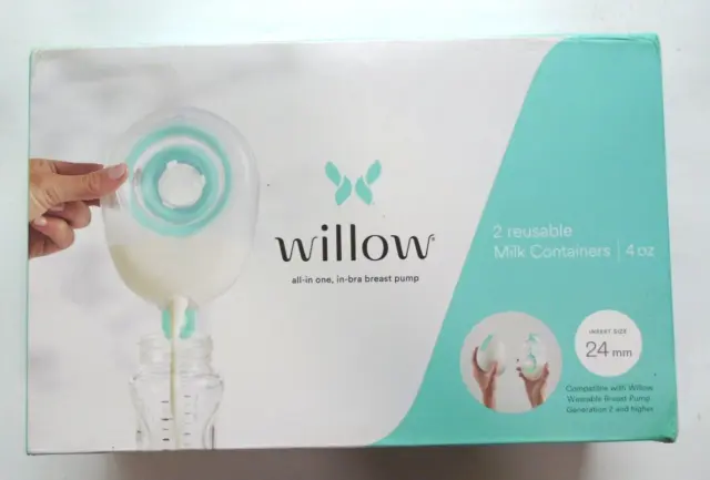 New Sealed Willow Breast Pump 2 Reusable Milk Containers 24mm