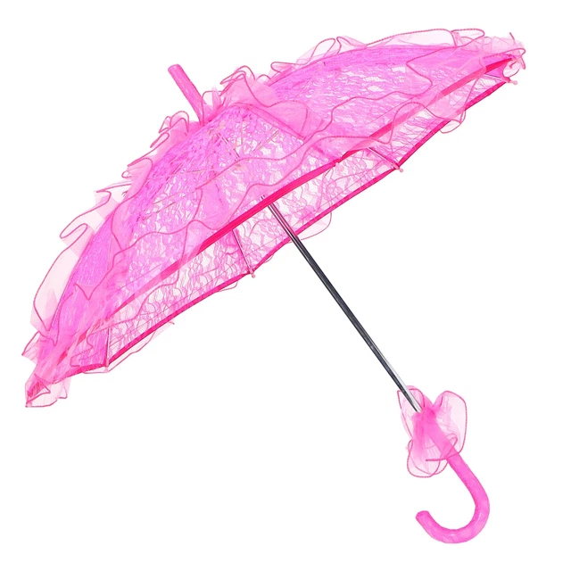 Rose Red Wedding Bride Umbrella Unique Foldable Lace Fabric Parasol Umbrella