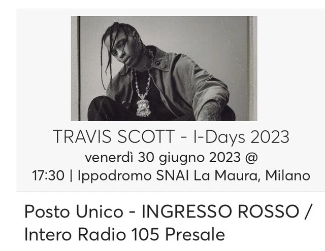 biglietti Concerto Trevis scott Ippodromo snai milano 30/06/2023 Ingresso Rosso