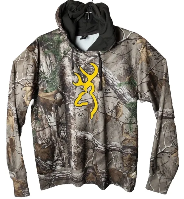 Browning Brand Men M Camouflage hunting Real Tree Hoodie Jacket Sweater outdoors