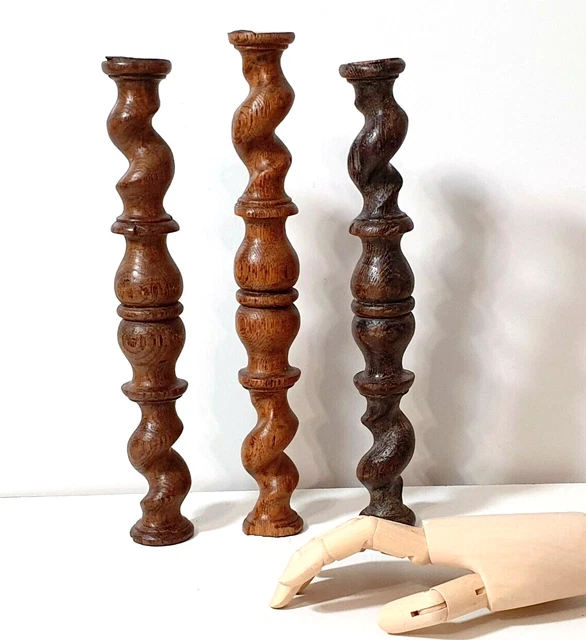 3 twist turned wood spindle Column Antique french architectural salvage 11