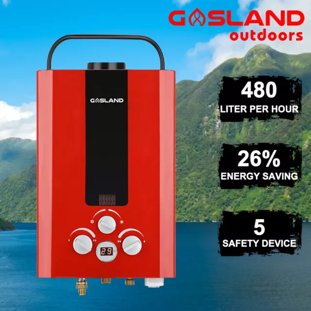 GASLAND Gas Hot Water Heater Portable LPG Outdoor Instant Water Shower Red Color