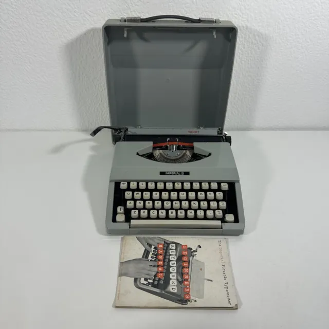 Vintage typewriter - IMPERIAL SIGNET portable typewriter with grey carry case