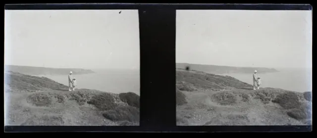 Family at Sea c1930 Photo NEGATIVE Stereo Glass Plate Vintage V34L5n 2