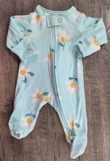 Baby Girl Carter's Preemie Blue Daisy Flower Footed Outfit