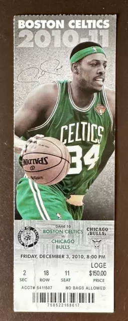 Boston Celtics 12/3/2010 NBA ticket stub vs Chicago Bulls