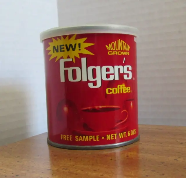 Vintage Folger's Mountain Grown Coffee Tin, 6 oz. Free Sample Size w/ lid Empty