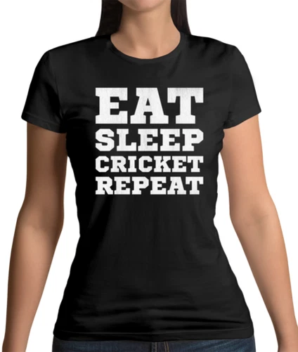 Eat Sleep Cricket Ripetere T-Shirt - Player - Giocatore Cricket - Ashes - Sport