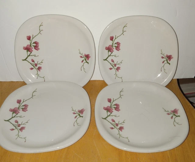4 Syracuse China Santa Fe Railroad Fred Harvey Pink Blossoms  Bread Plates