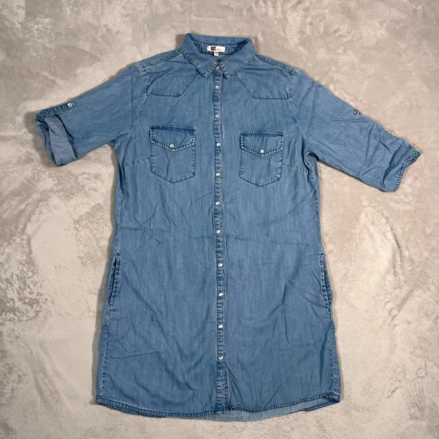 KUT From The Kloth Dress Womens Large Blue Chambray Knee Length Pockets Buttons