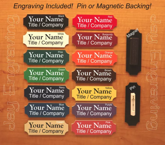 Custom Engraved 1x3 Name Tag with Pin or Magnet | Personalized Name ID Badge