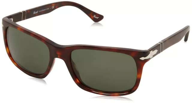 Persol PO3048S Rectangular Sunglasses, Havana/Crystal Green, 55 mm