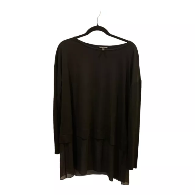 EILEEN FISHER Women’s Medium 100% Silk Black Layered Sheer Hem Silk Tunic Top