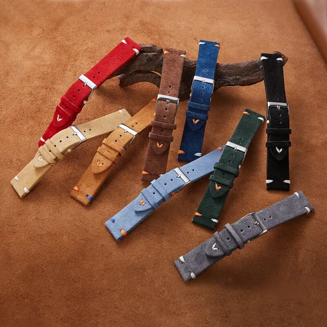 Fashion Suede Leather Stitched Watch Band Replacement Strap Bracelet 20mm 22mm