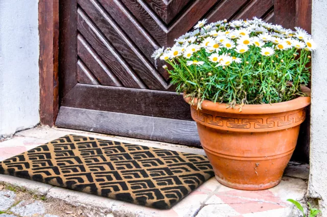 45x75 CM Black and Natural 100% Coir Doormat Thick Welcome Entry Mat Block Print 3