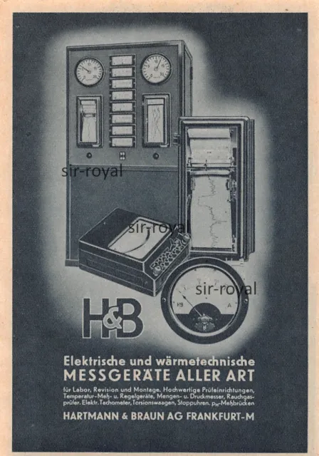 Hartmann & Braun Messgeräte - Frankfurt Main - 1937 - Werbung Reklame ~9x13cm