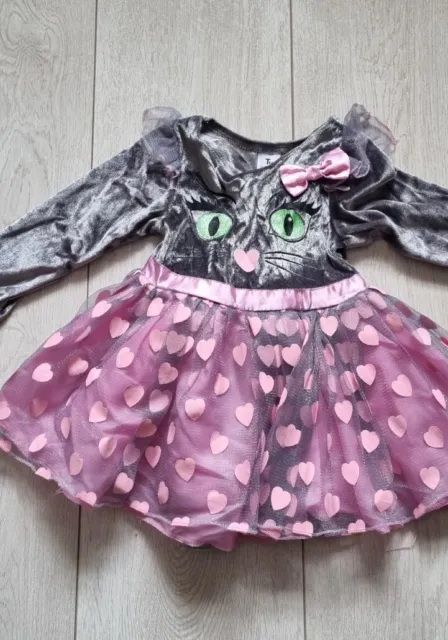 Baby Mädchen 9 12 Monate 1 Jahr Kostüm schickes Verkleiden Katzenkleid rosa grau Mädchen